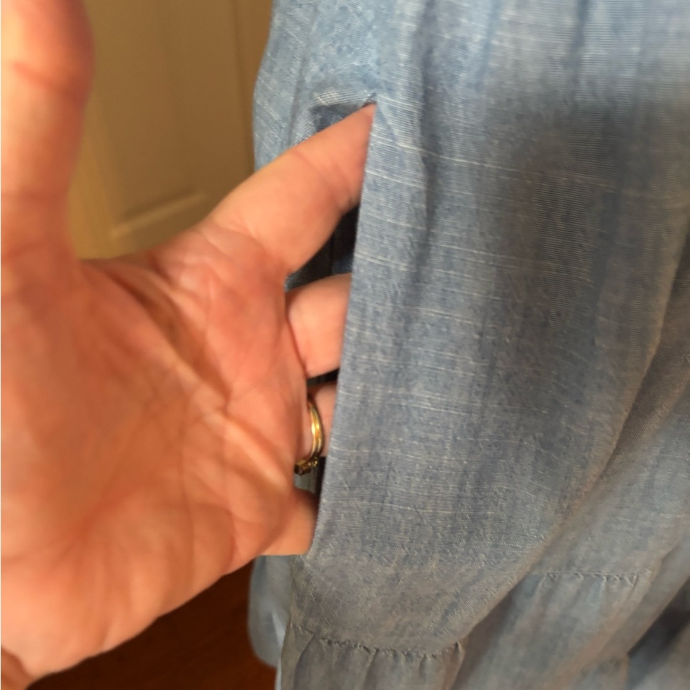 J. Crew Factory Denim Blue Puff Sleeve Midi Dress - Picture 3 of 7